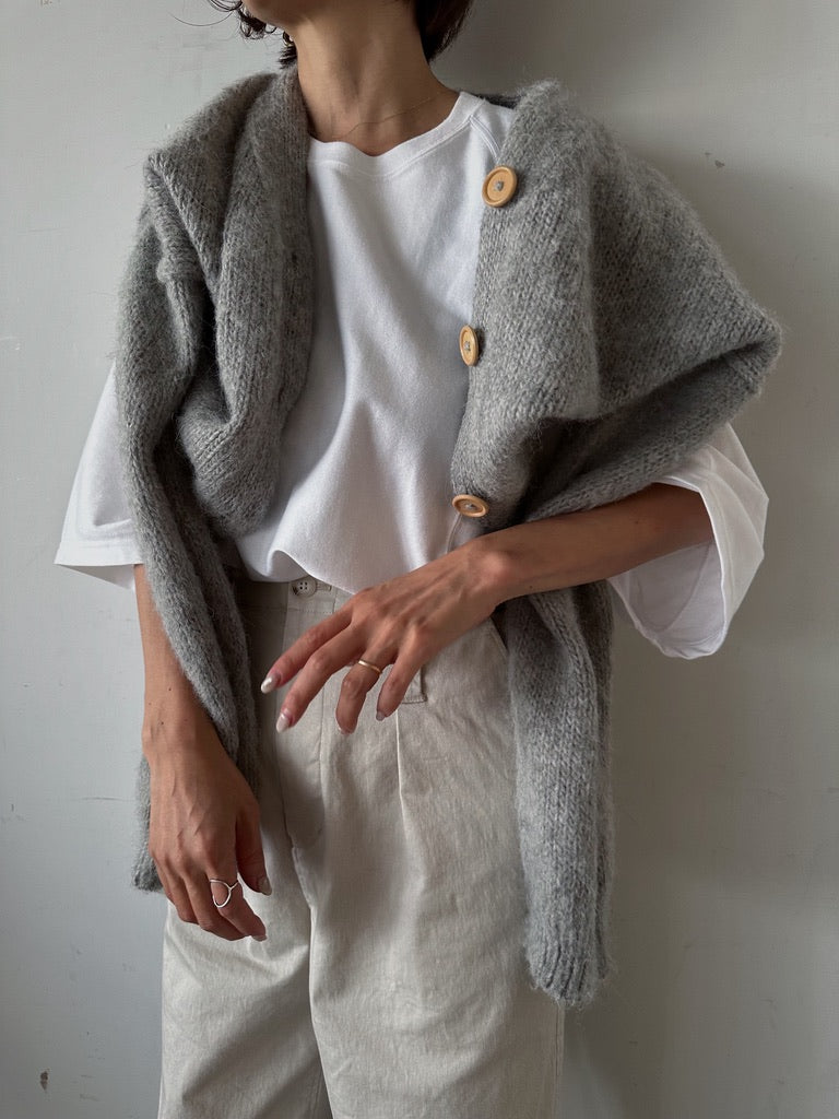 Alpaca knit cardigan / GRAY