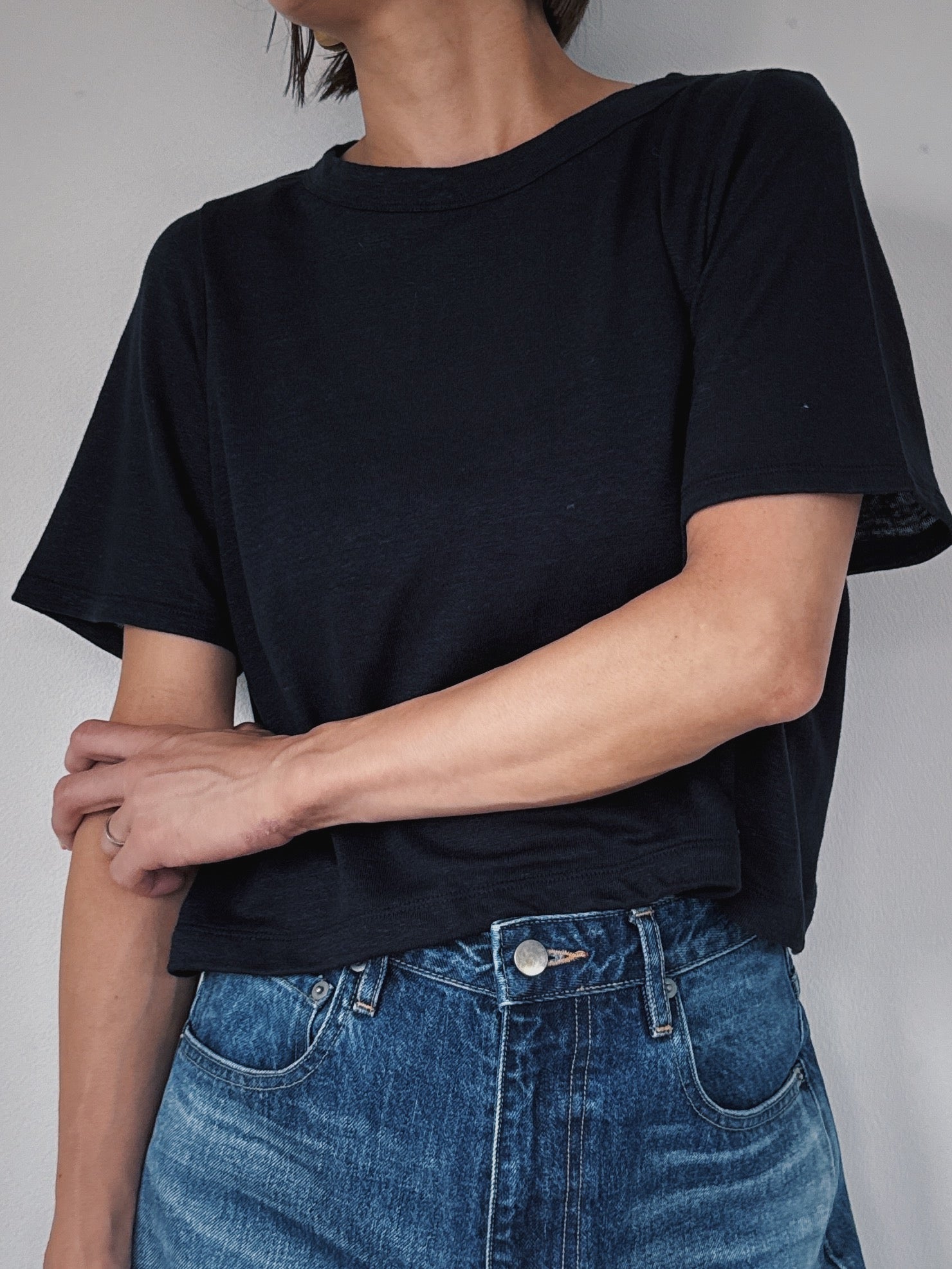 Linen short tee / NAVY