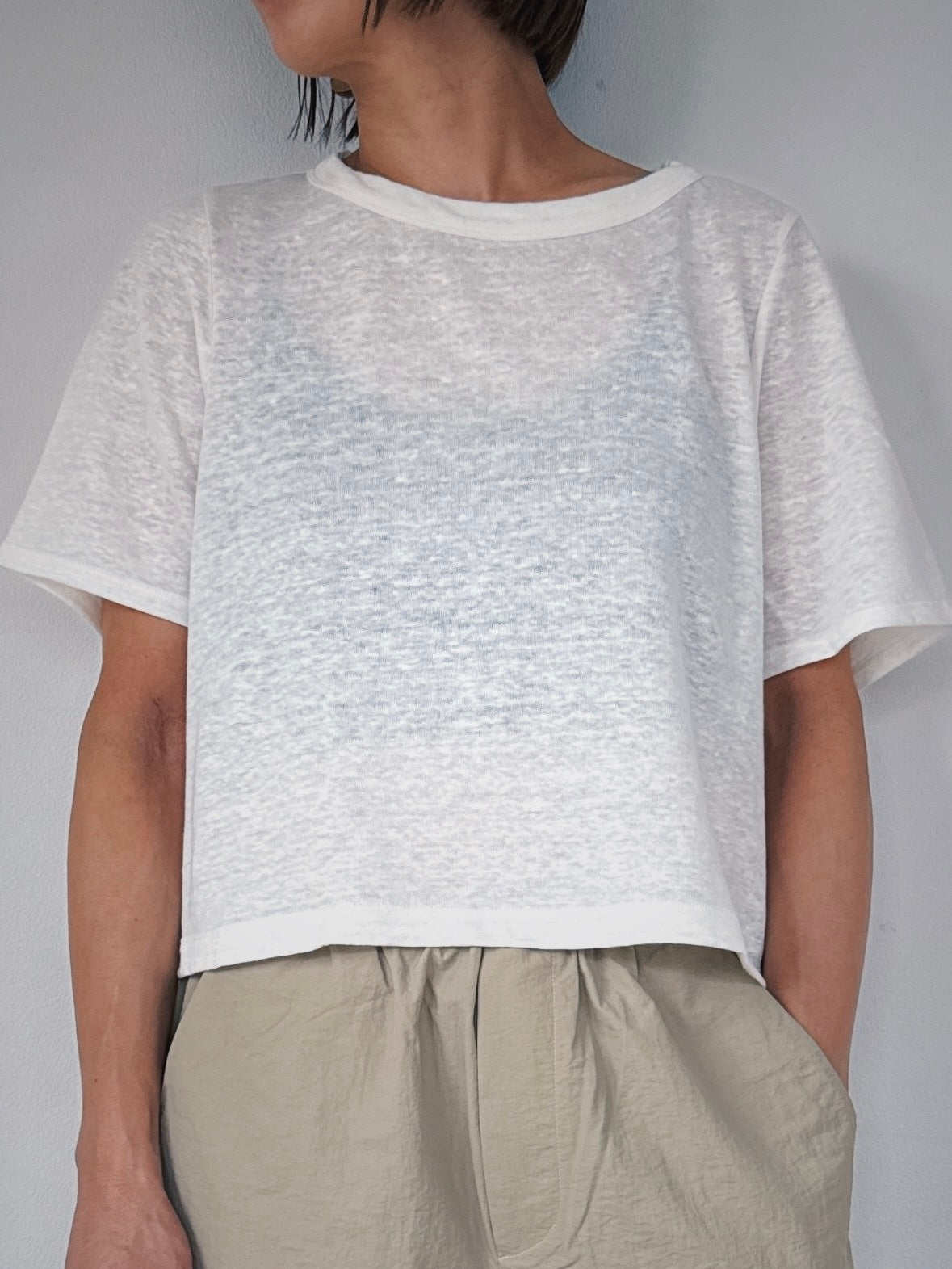 Linen short tee / WHITE