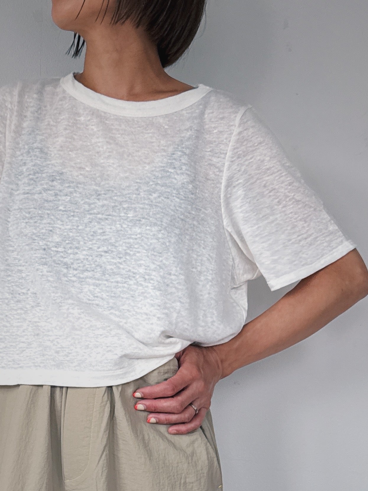 Linen short tee / WHITE