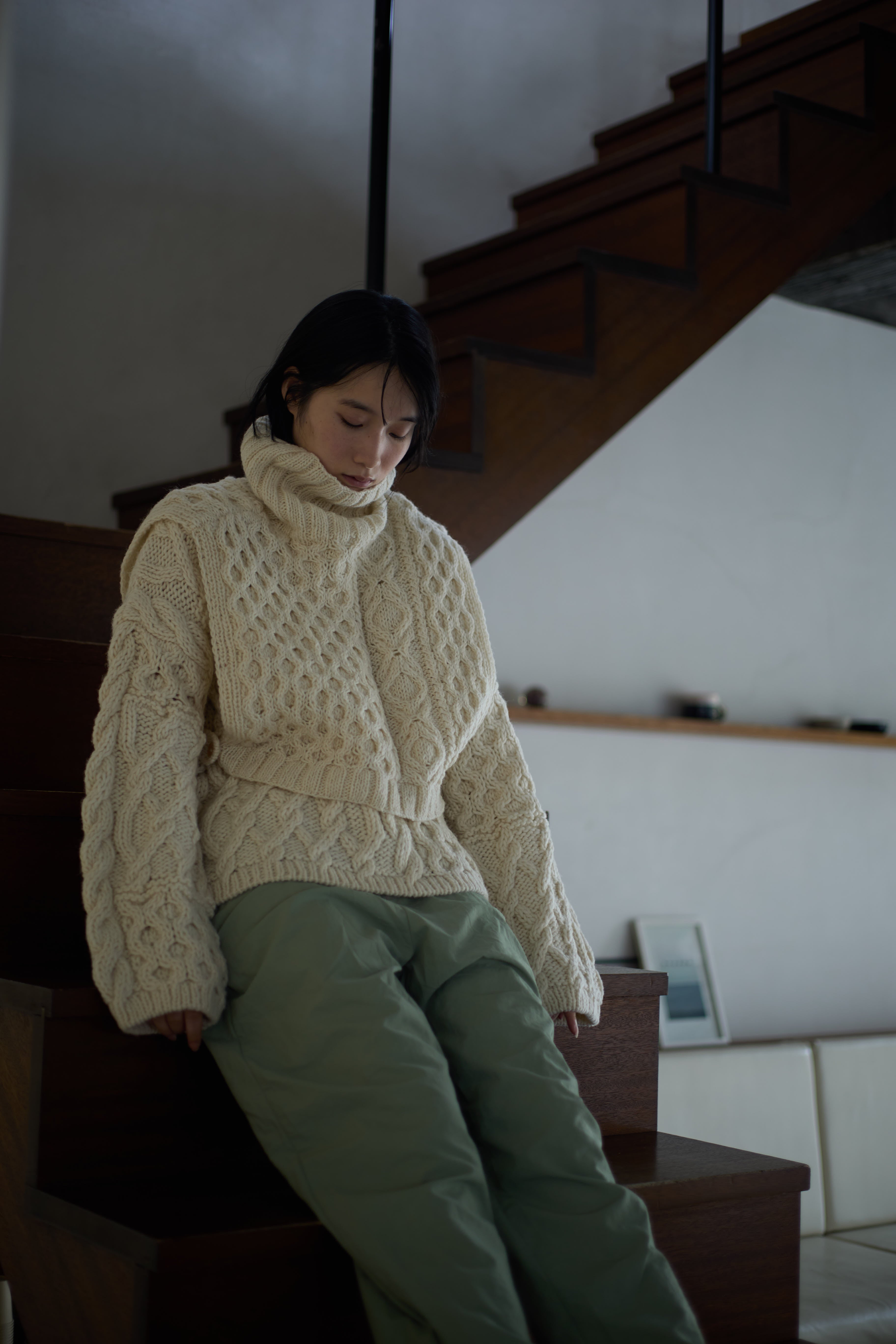 Hand made block knit / WHITE