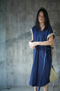 Linen cache-coeur dress / NAVY