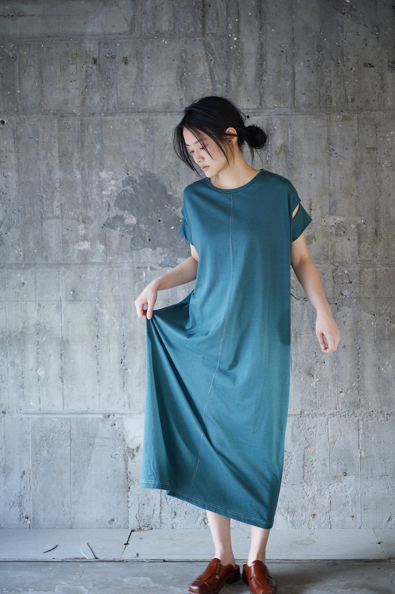 Cotton rayon long dress / GREEN