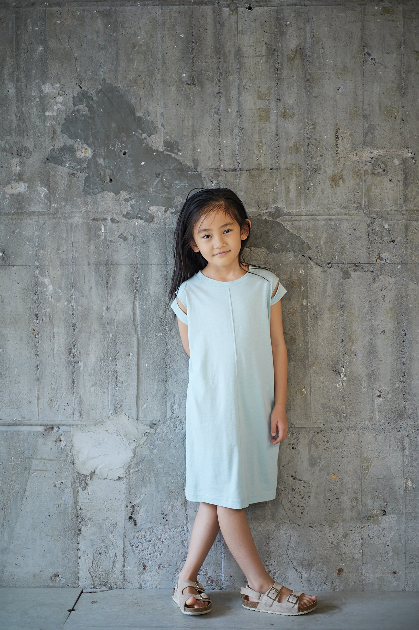 -KIDS- Cotton rayon long dress / ICE GREEN