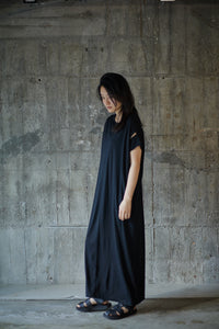 Cotton rayon long dress / BLACK