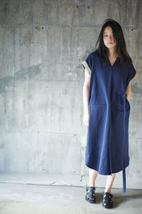 Linen cache-coeur dress / NAVY