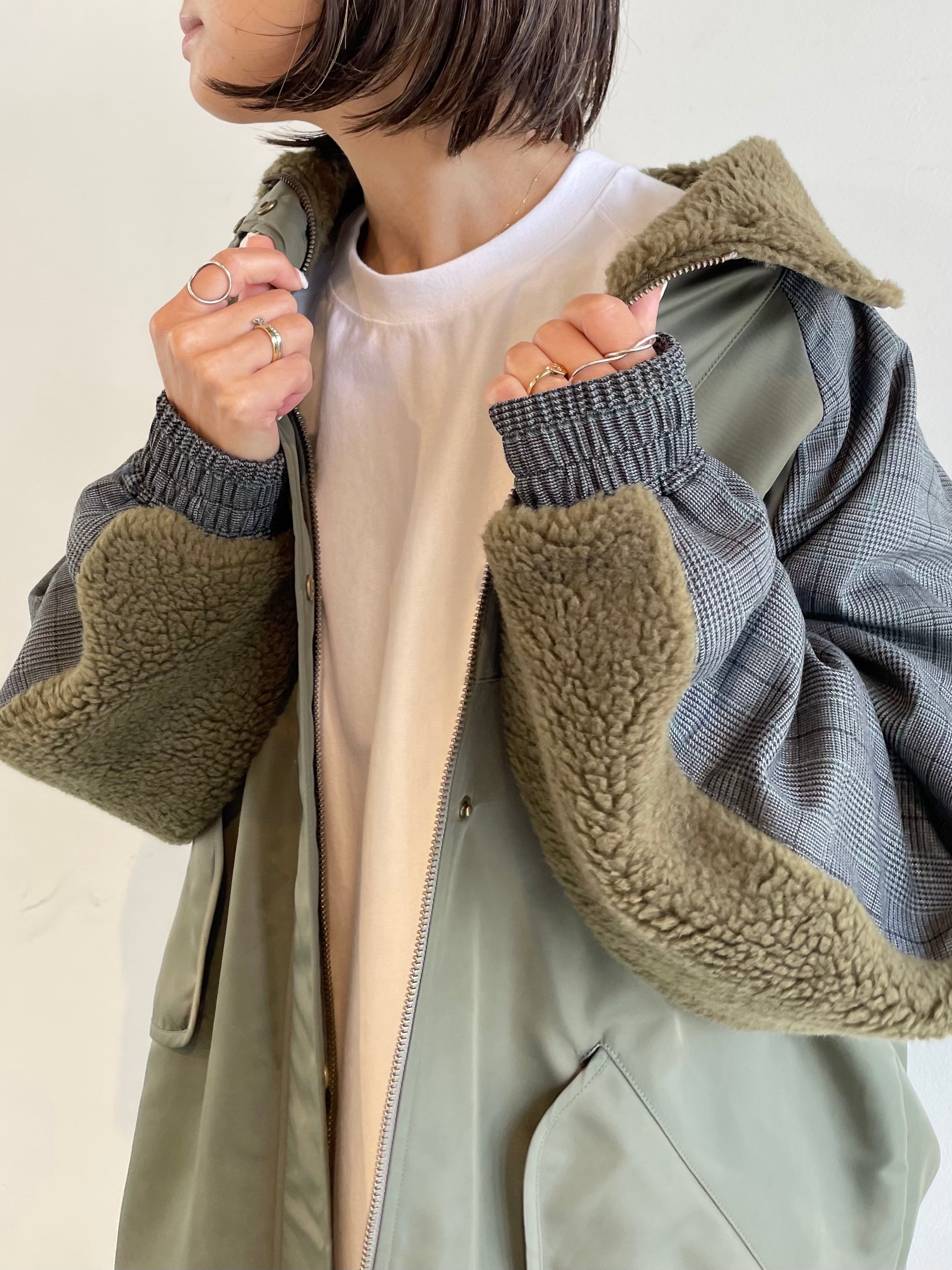 Recycled nylon long coat / OLIVE