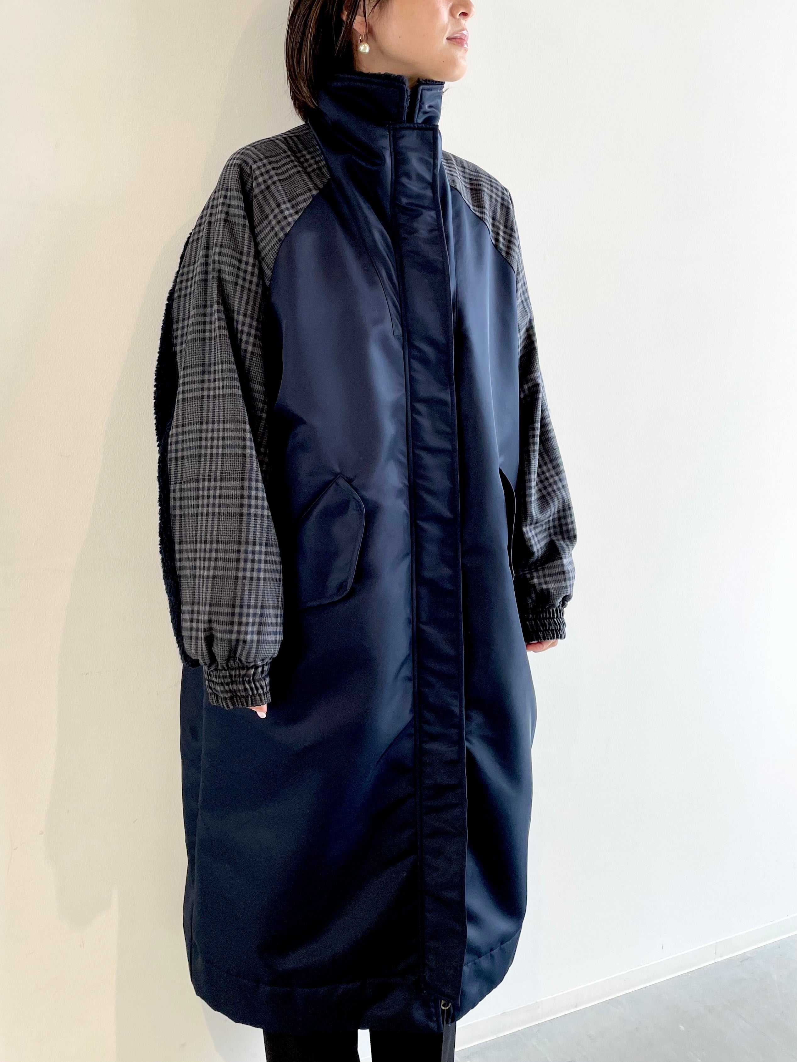 Recycled nylon long coat / NAVY