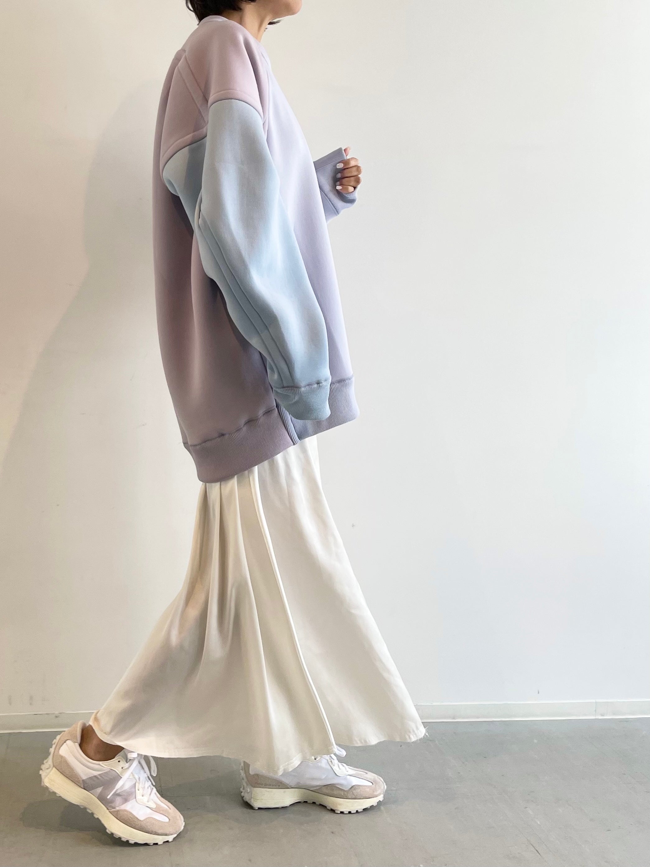Vintage satin long skirt / ECRU
