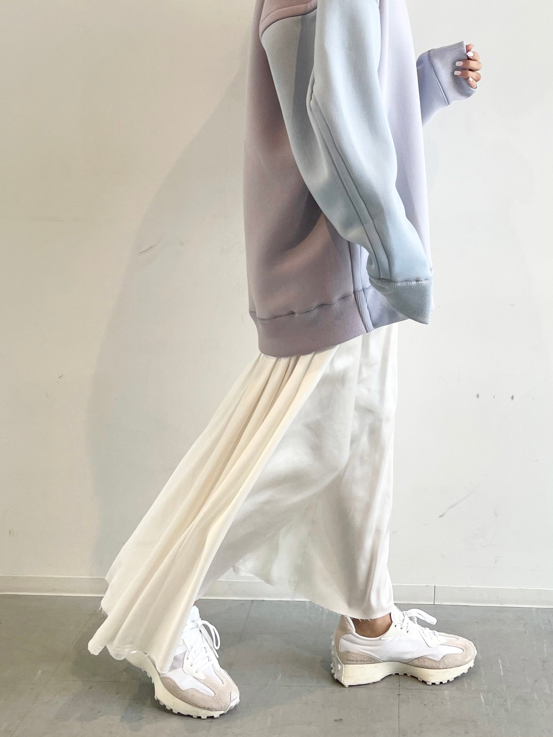 Vintage satin long skirt / ECRU