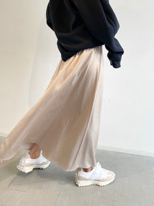 Vintage satin long skirt / SAND