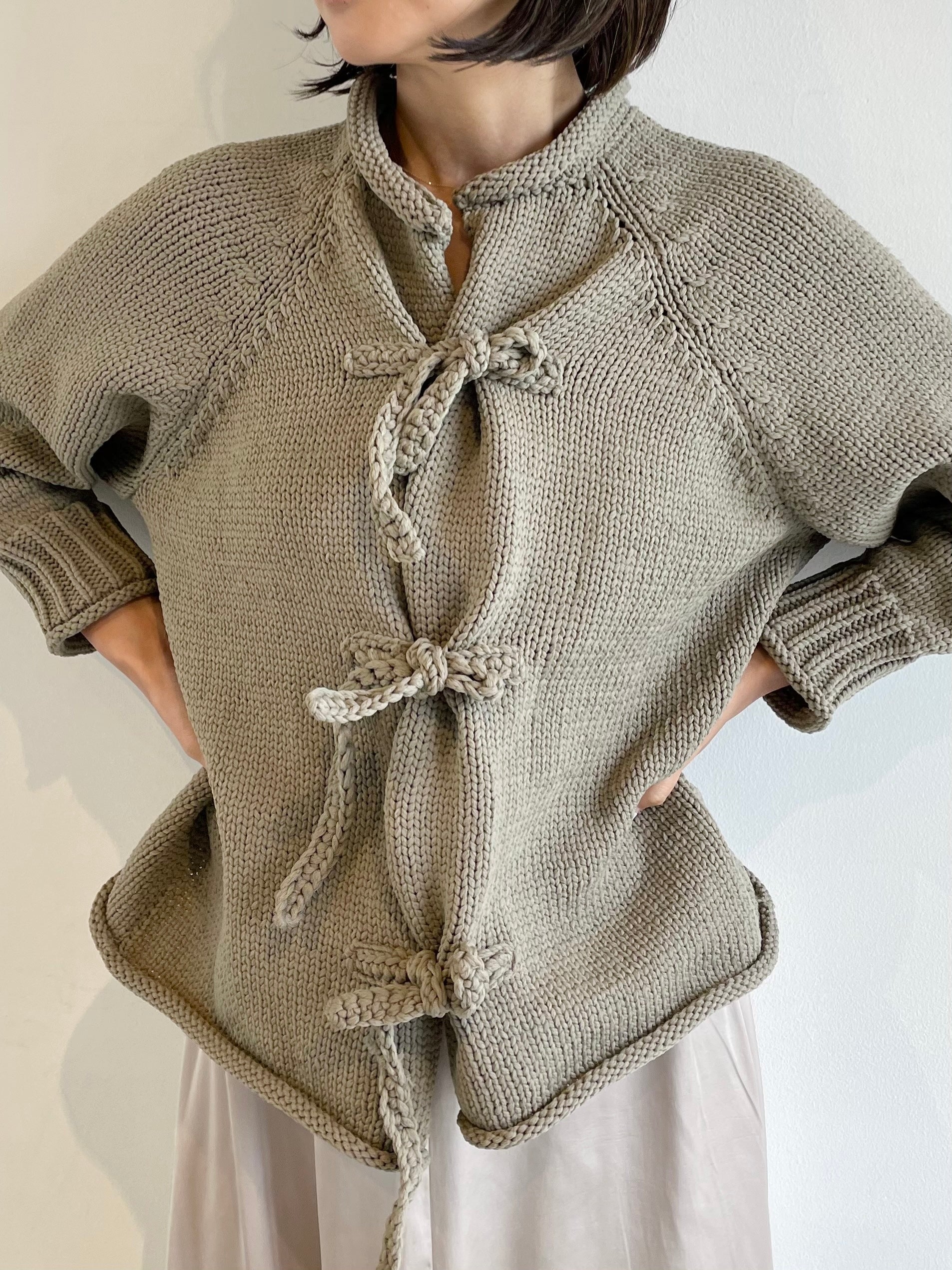 Low gauge knit cardigan / OLIVE
