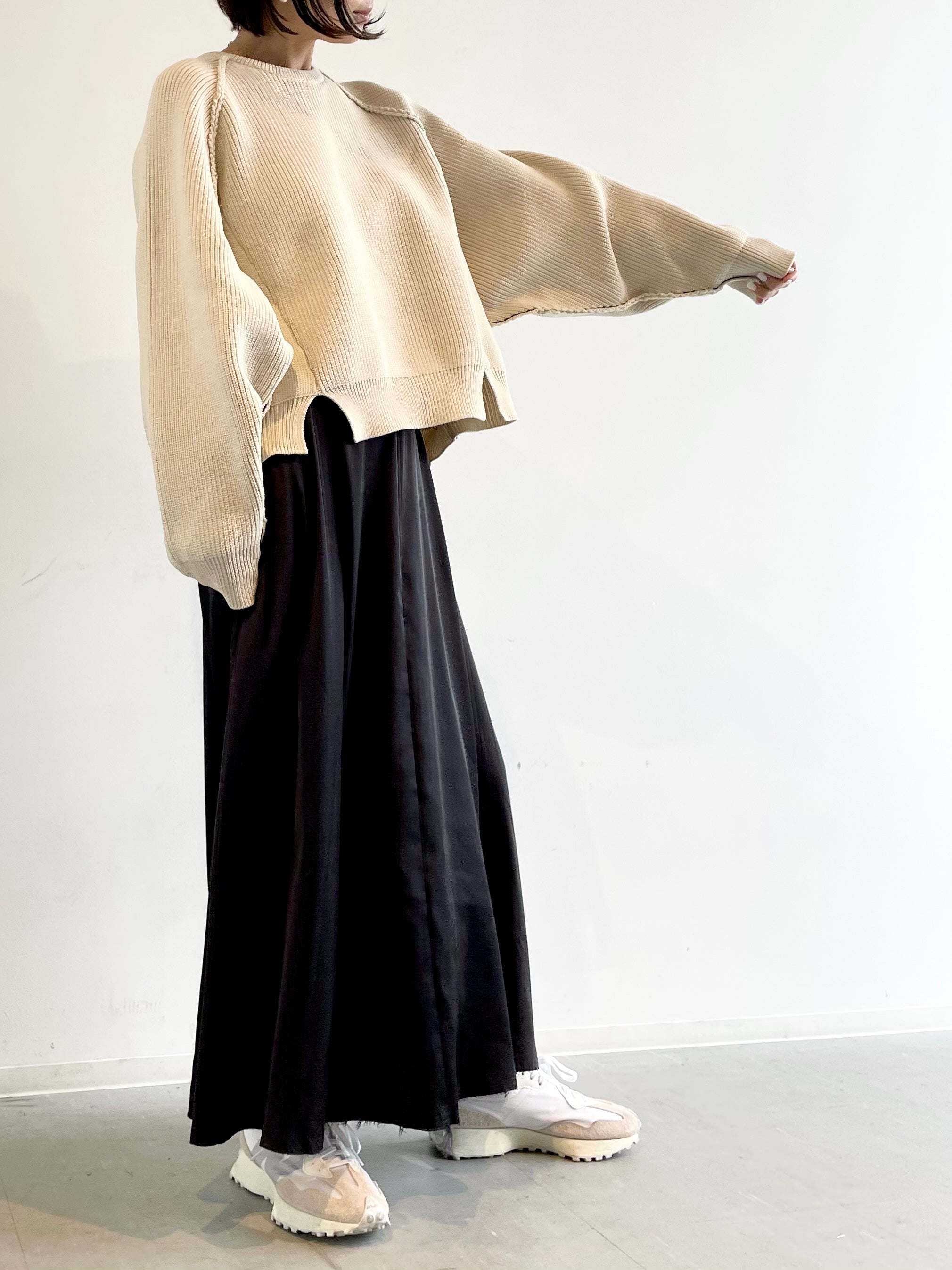 Vintage satin long skirt / NAVY