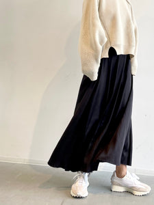 Vintage satin long skirt / NAVY