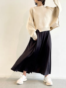 Vintage satin long skirt / NAVY
