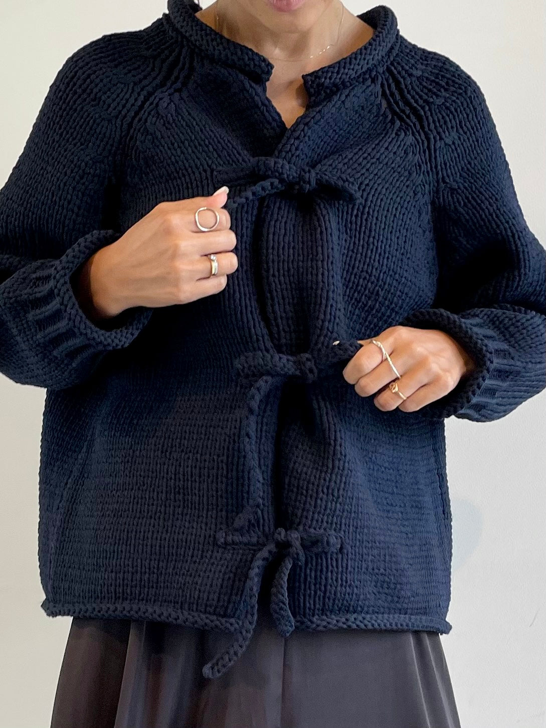Low gauge knit cardigan / NAVY